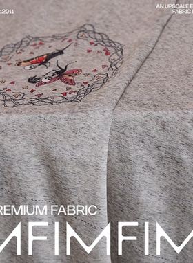 真丝弹力素绉缎面料灰色底印花定位服装布料 幅宽110CM