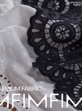 Z家新款新花 高支高密亚麻面料白色/黑色波点刺绣布 幅宽125CM