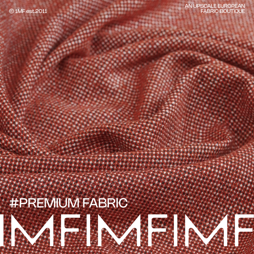 羊毛交织红色小香风粗花呢布料