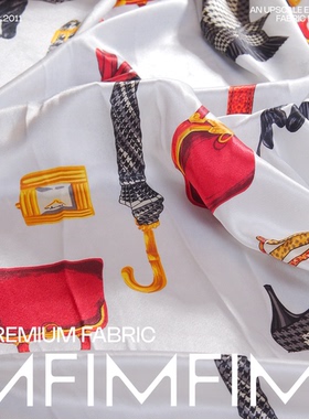 日本织造 时装面料白色底印花仿真丝缎服装布料 幅宽110CM