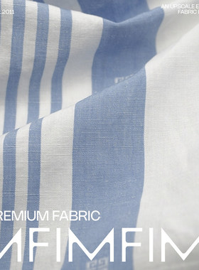 LYRIA纪*希58%棉42%LI麻蓝白条纹提花布 宽155CM265G/M意大利进口