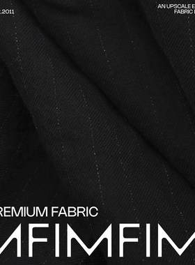 ARM.P高定85%WVSW 10%棉 5%ME黑色条纹服装布料 幅宽152CM 297G/M