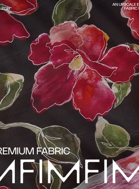 Z家新款新花 黑底繁花图案 天丝麻时装交织旗袍布料面料幅宽155CM