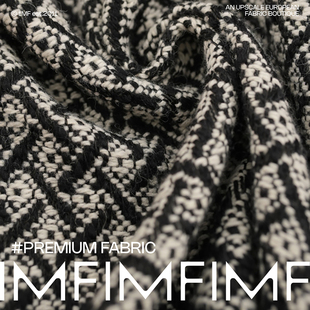 羊毛+PL混纺 面料提花黑白格纹外套夹克布料 宽140CM 意大利进口