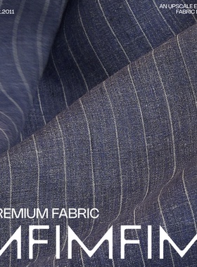 意大利CARNET .LI亚麻面料蓝色底条纹布料 幅宽155CM 290G/M