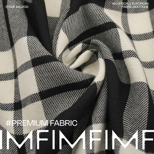 子服装 外套夹克裤 面料幅宽145CM 羊毛黑白格纹布料 法国直邮