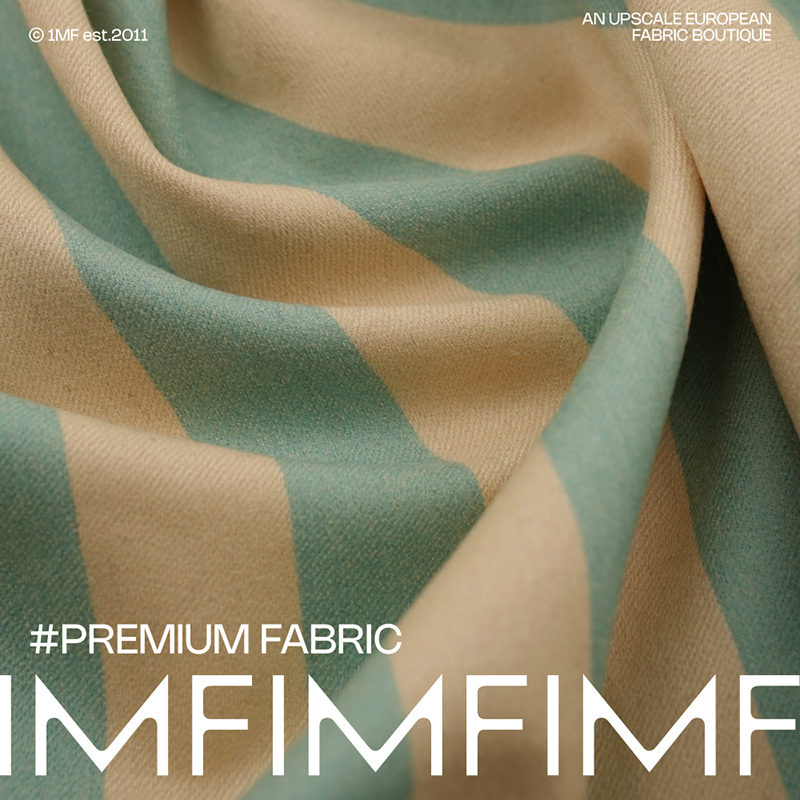 G&CC 羊毛面料米黄/浅蓝宽条纹衬衫布料宽150CM319G/M意大利进口