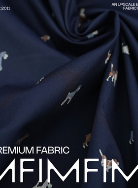 英国PS日本生产小花布 高支高密棉质藏青色底狗狗图案宽110CM