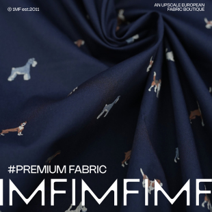 英国PS日本生产小花布 高支高密棉质藏青色底狗狗图睡衣布料110CM