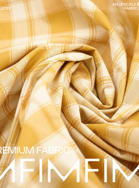 G&CC面料 棉混纺 黄白色格纹服装布料宽140CM 230G/M意大利进口