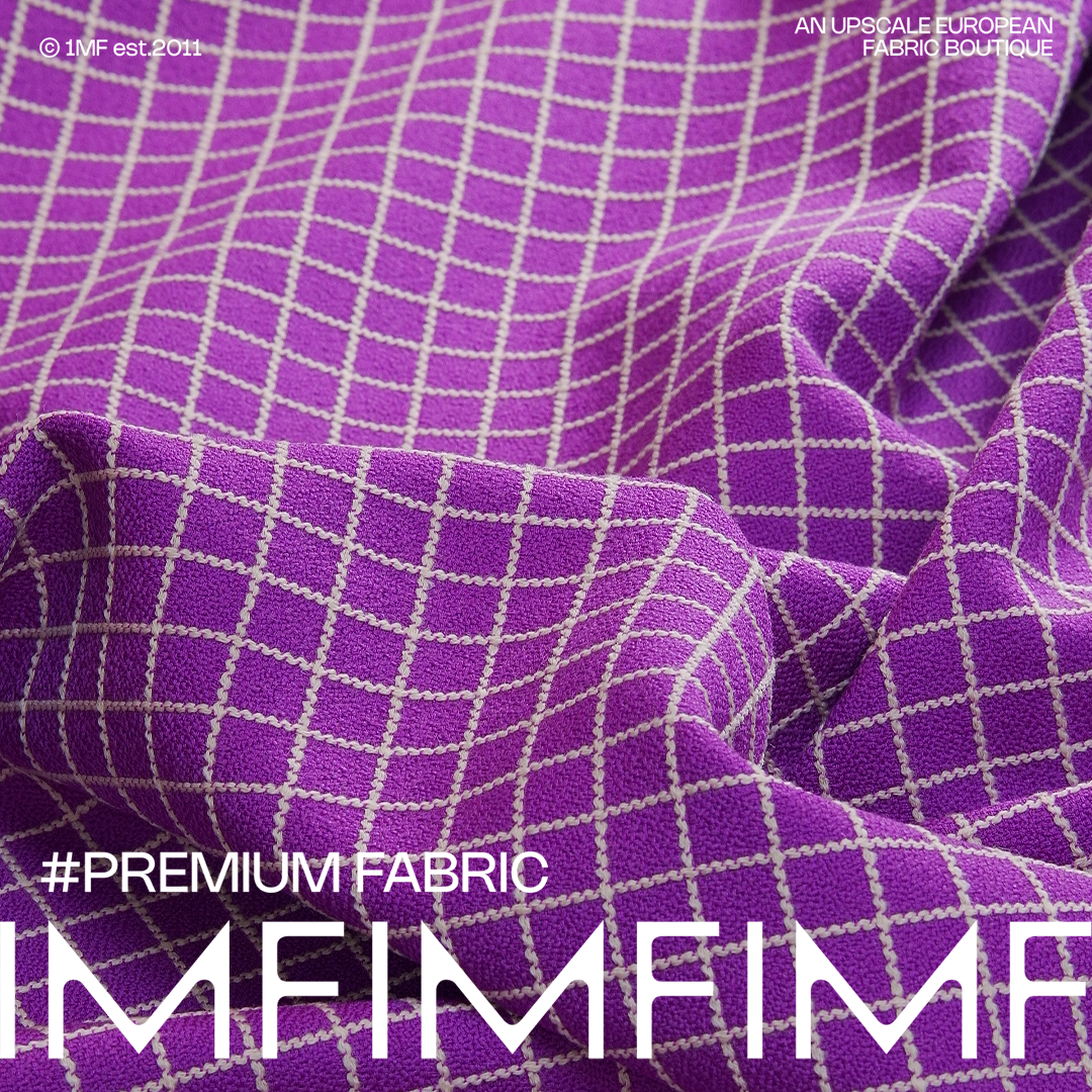 羊毛面料紫色底白线条格纹服装布