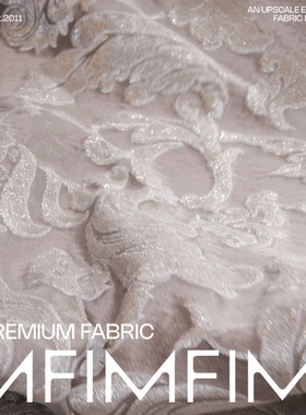 落樱吹雪 意大利棉加VI加亮丝交织提花银白色布料 宽140CM 540G/M