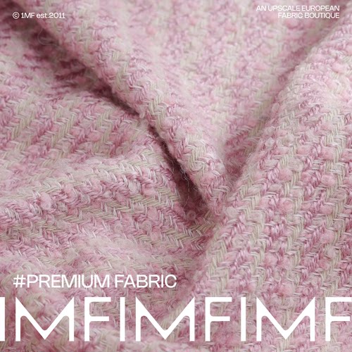 香香羊毛交织小香粉色粗花呢布料