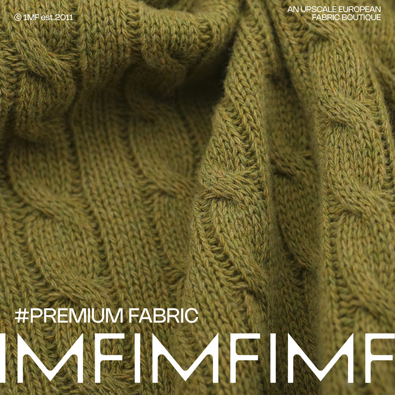 意大利进口 羊毛针织面料绿色麻花纹外套布料 幅宽155CM 530G/M