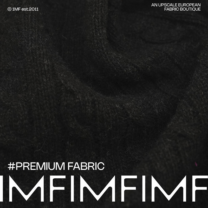 意大利进口 羊毛针织面料黑色麻花纹外套布料 幅宽155CM 530G/M