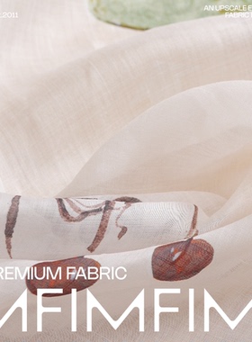 Z家 新款新花 高支高密细苎麻清新感青芒印花服装布料 幅宽140CM