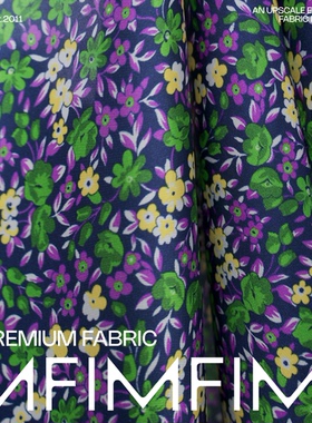 LP同批 印花宾霸内衬蓝色底紫黄绿碎花印花FAN静电面料LM 宽135CM