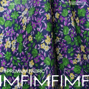 LP同批 宽135CM 印花宾霸内衬蓝色底紫黄绿碎花印花FAN静电面料LM