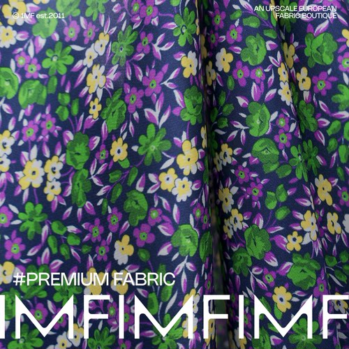 印花宾霸内衬蓝色紫黄绿碎花面料