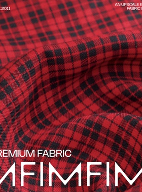 G&CC .LI亚麻红黑格面料 宽150CM 282G/M意大利直邮 800915C