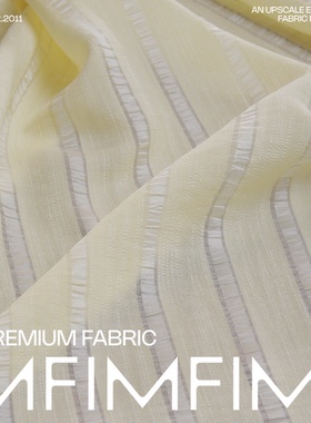 意大利直邮进口 .VI面料黄色调横条织带感服装布料 幅宽140CM