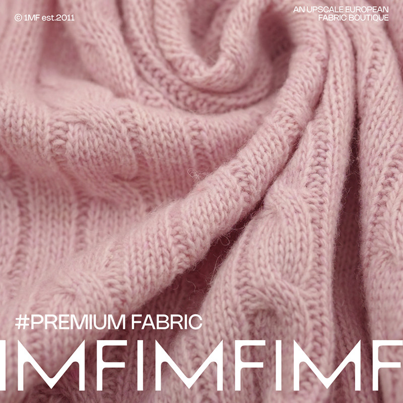 意大利进口 羊毛针织面料粉色麻花纹外套布料 幅宽155CM 530G/M