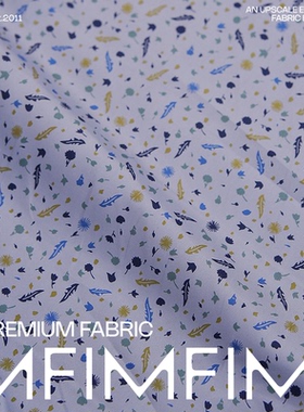 英国PS日本生产小花布 高支高密棉质蓝色底碎花印花面料 宽150CM