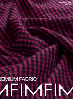 BAL 60%以上羊毛玫红黑千鸟格布料 宽130CM 克重523G 意大利直邮