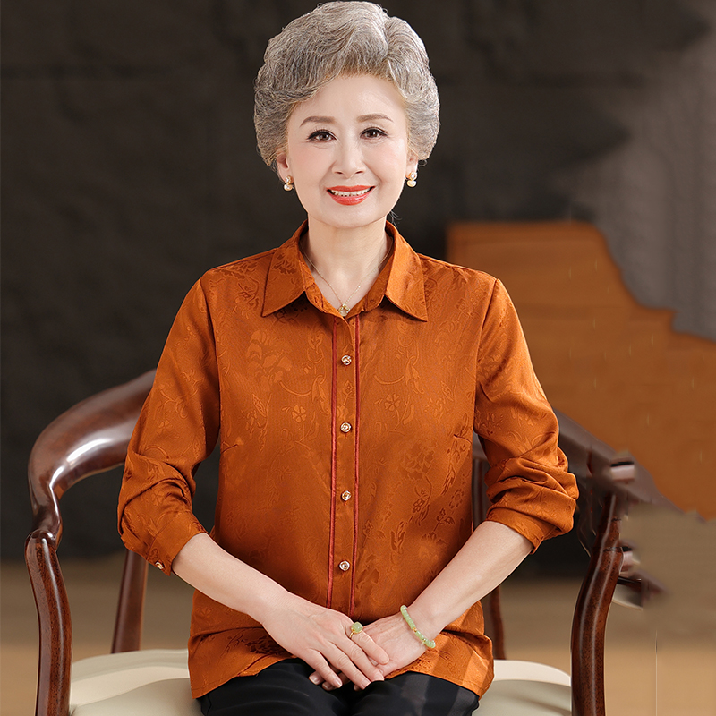 中老年人夏装女衬衫奶奶真丝套装老太太衣服60岁70妈妈桑蚕丝上衣