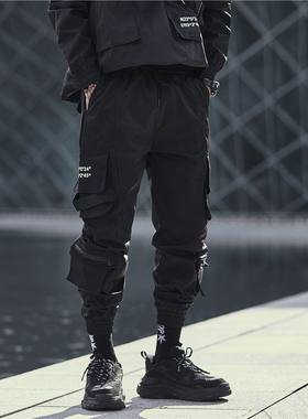 多口袋高街暗黑潮流春秋小脚裤男