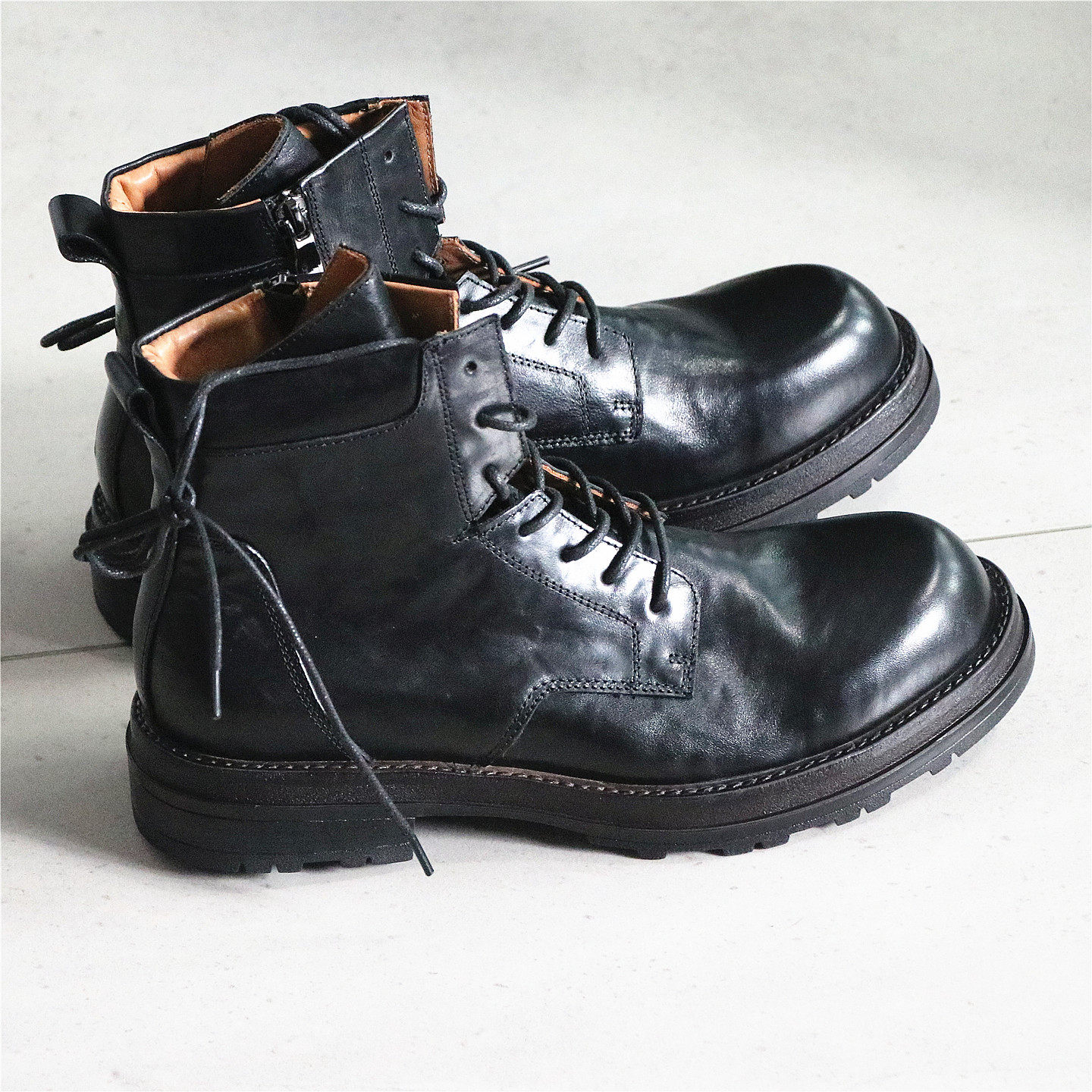 轻奢高级感！型酷帅气！柔软舒适！植鞣头层牛皮系带短靴子皮靴男