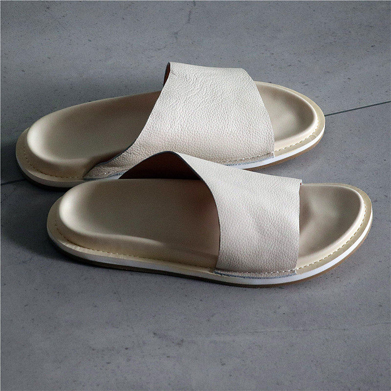 小众设计！舒适帅气！日系街头简约不规则头层牛皮一字拖鞋外穿男