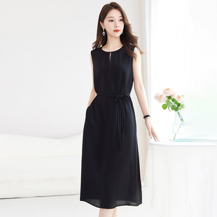 大码气质修身OL通勤简约大气高档收腰口袋无袖连衣裙背心裙子夏天