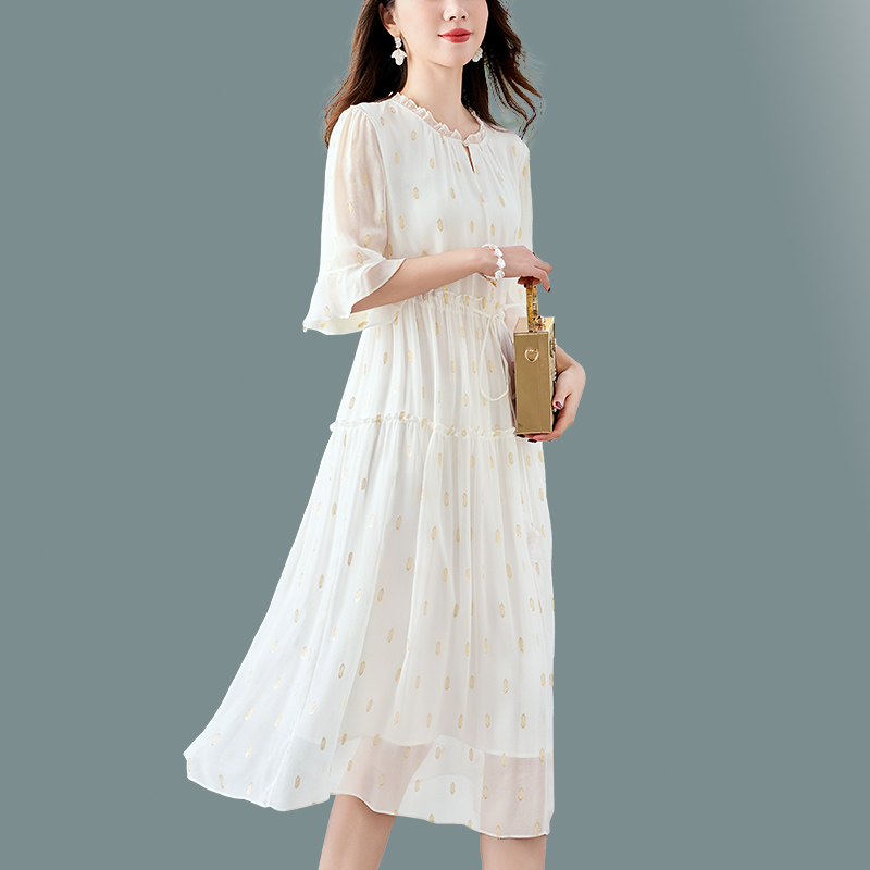 真丝连衣裙桑蚕丝显瘦波点中年