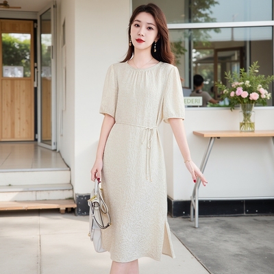 新款杭州真丝连衣裙开叉有口袋