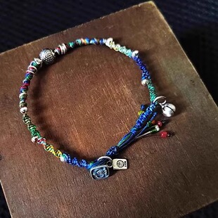 纳吉古银无相佛平安扣鱼福牌铃铛蜡线原创设计复古手绳手链女款