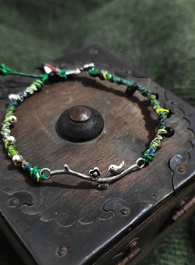 绿野仙踪古银琉璃玫瑰银扣手链