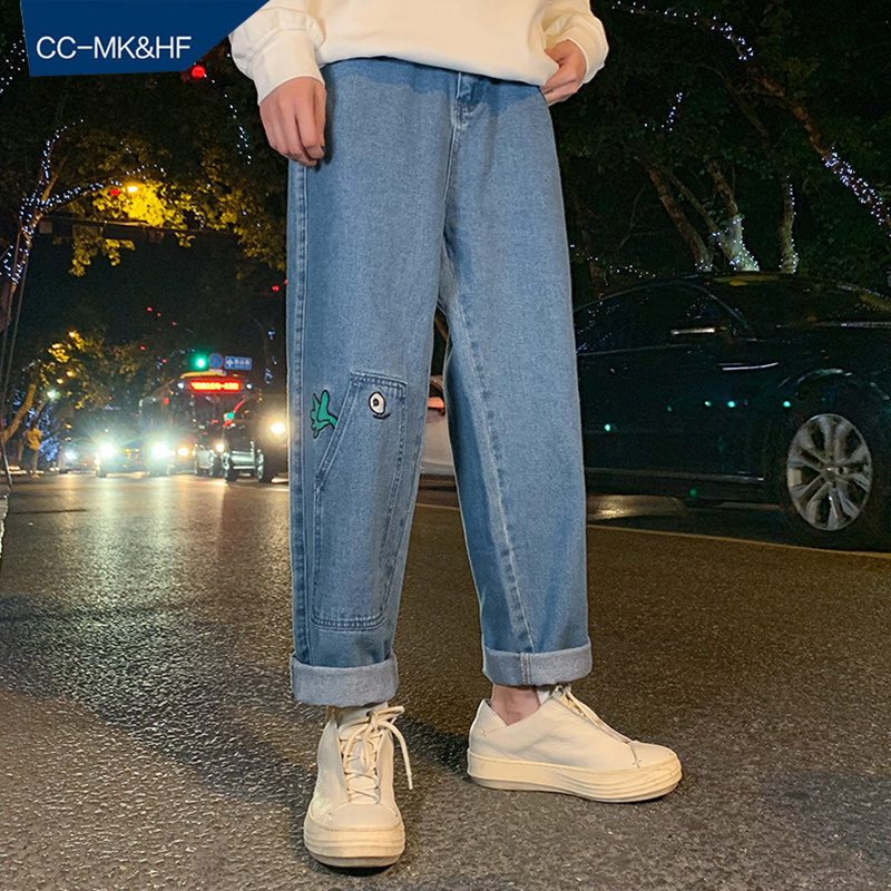 港风牛仔裤男宽松直筒ins网红慵懒韩版潮流抖音潮牌潮阔腿工装裤