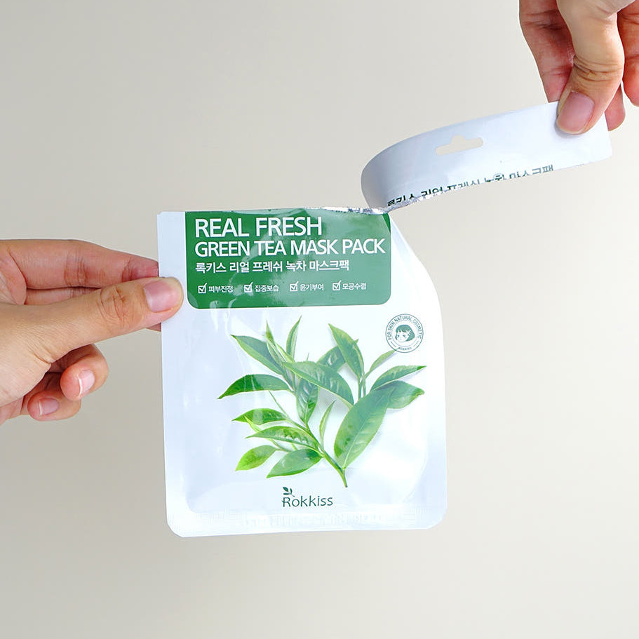 韩国平价补水面膜贴50张ROKKISS芦荟绿茶茶树胶原蛋白冰川水提亮