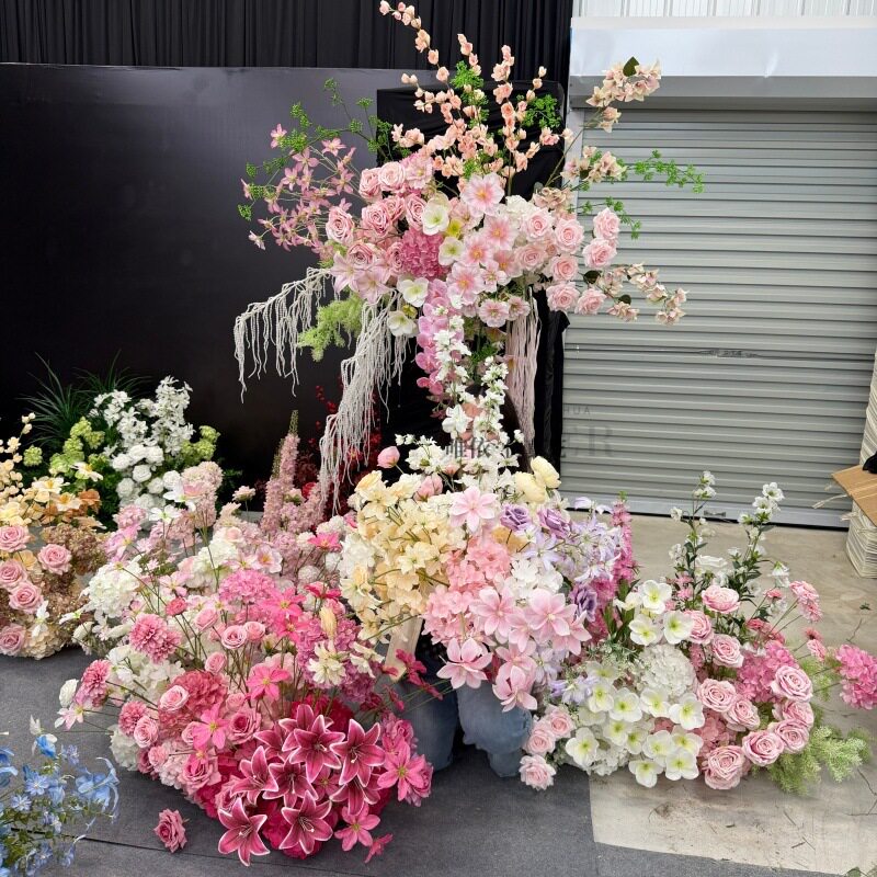 婚庆仿真花排牛角拱门大花柱森系仿真花