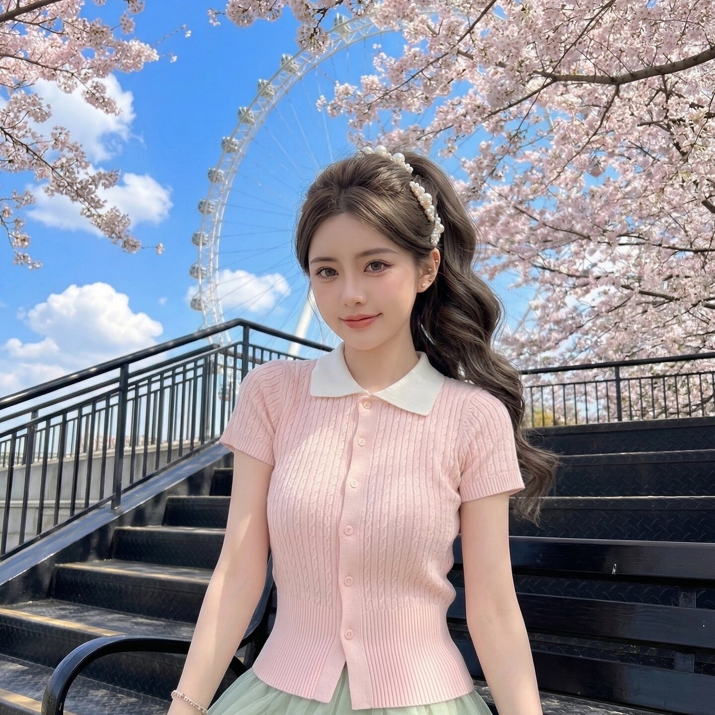 春装日系甜美娃娃领针织开衫
