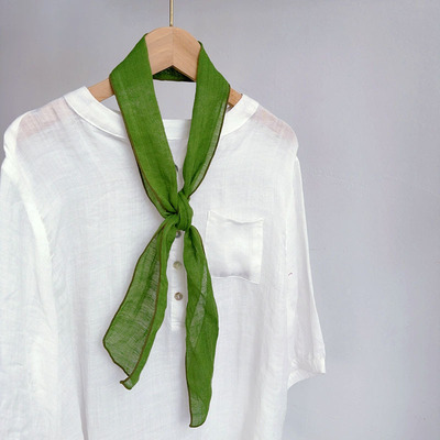 复古文艺亚麻小领巾女长条窄丝巾