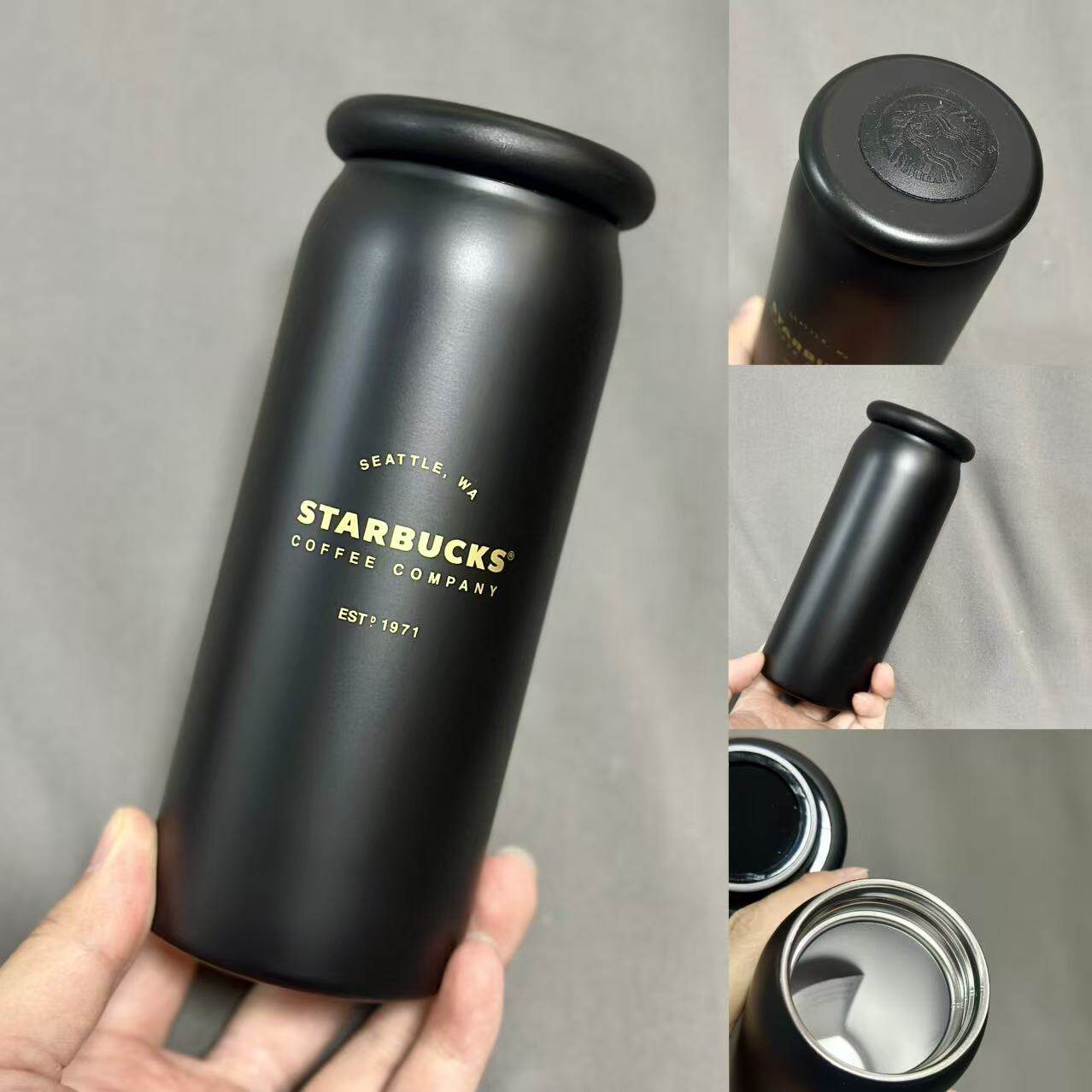 星巴克杯子正品黑金简约1971旋盖保温杯随行杯白色经典人鱼女神