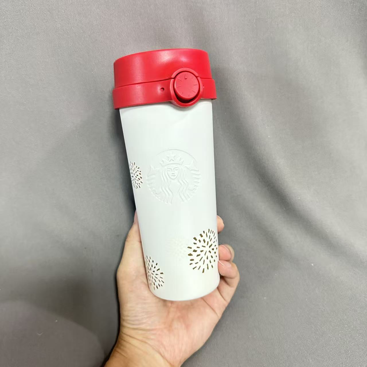 星巴克金色烟花弹盖保温杯