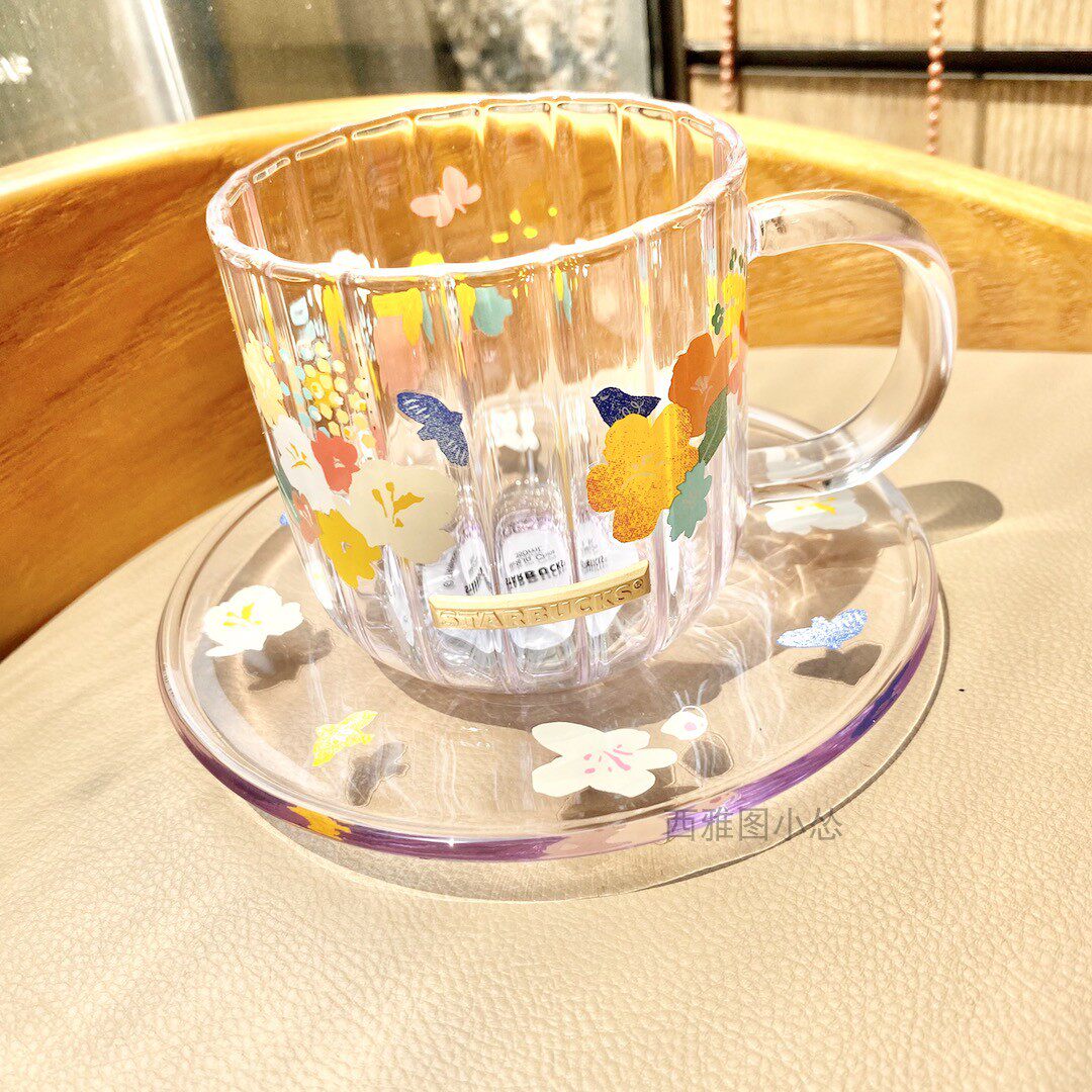 星巴克2023夏日杯子玻璃杯盘组