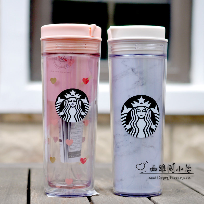 爱心美人鱼大理石纹星巴克杯子