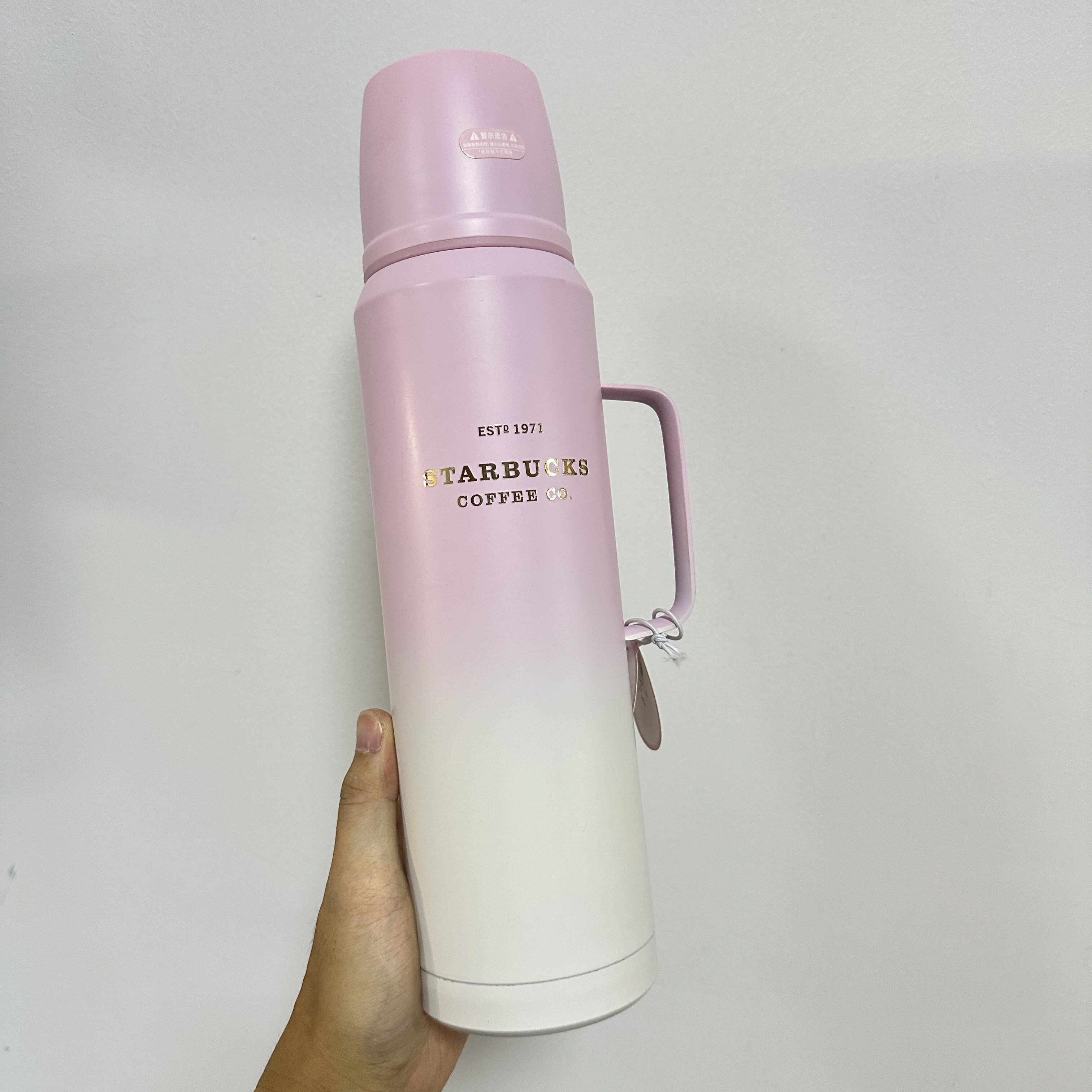 星巴克粉色渐变把手保温壶