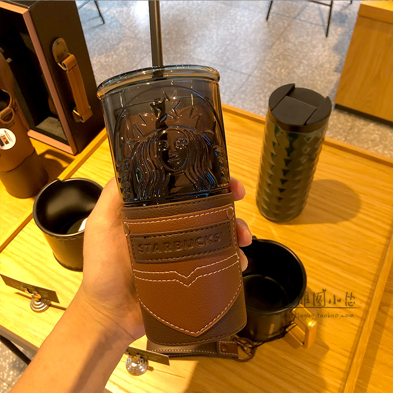 星巴克杯子2021闪耀父亲节黑色女神款玻璃皮套款吸管杯大容量