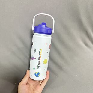 星巴克杯子580ml夏夜空系列不锈钢吸管杯太空提手便携随行杯