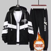 秋冬三件套男装 帅气加绒一整套ins青少年潮流休闲运动服初中学生